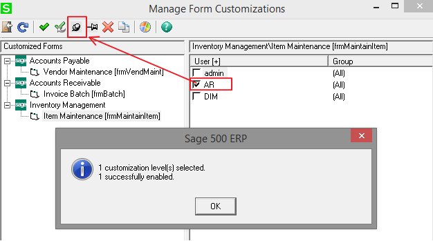 Sage 500 enable the form customization