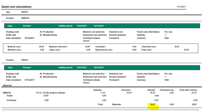 Sage X3 Detail Cost Calculations