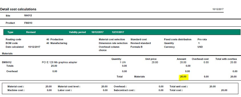 Sage X3 Detail Cost Calculations