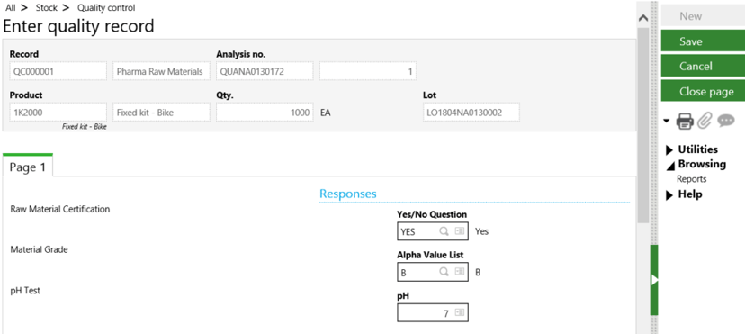 Sage X3 Enter Quality Record
