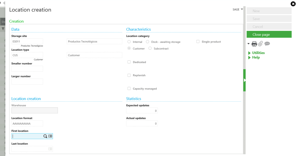 Sage X3 First Location