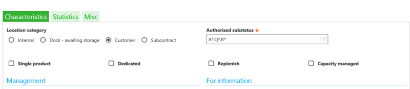Sage X3 Location Characteristic