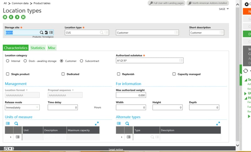 Sage X3 Location Types
