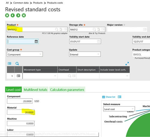 Sage X3 Manufacturing Revised Costs