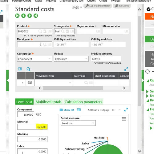 Sage X3 Manufacturing Std Cost