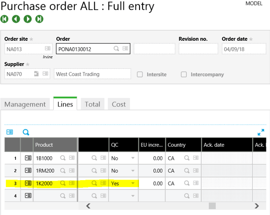 Sage X3 PO Line Entry