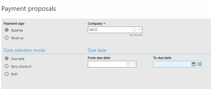 Sage X3 Payment Proposal screen