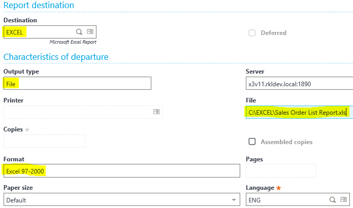 Sage X3 Print Report Destination