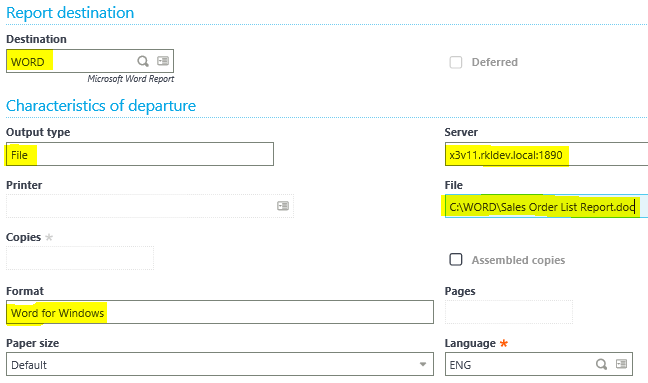 Sage X3 Print Report Parameters