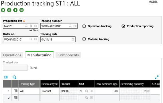 Sage X3 Production tracking