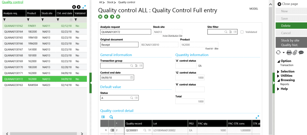 Sage X3 Quality Control Full Entry