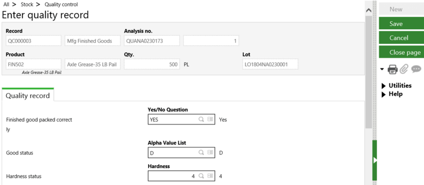 Sage X3 Quality Record