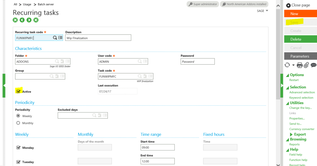 Sage X3 Recurring Task Code