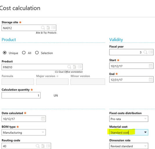 Sage X3 Std Cost-Material Cost