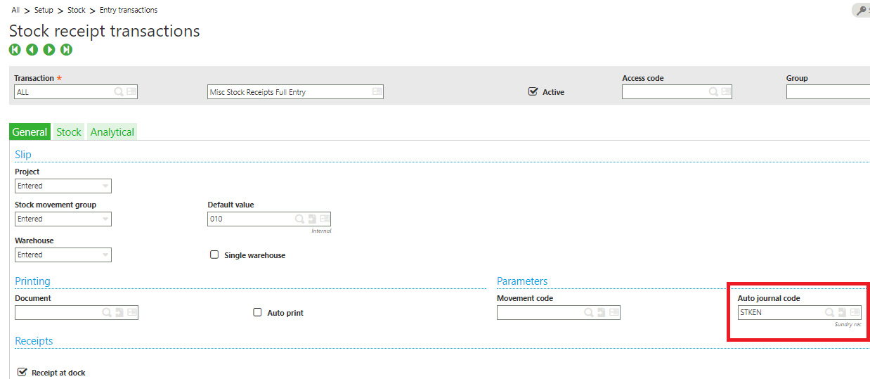 Sage X3 Stock Reciept Transactions