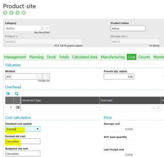 Sage X3 Updated Cost Calc
