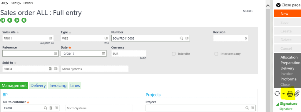 Sage X3 print SPROALIV