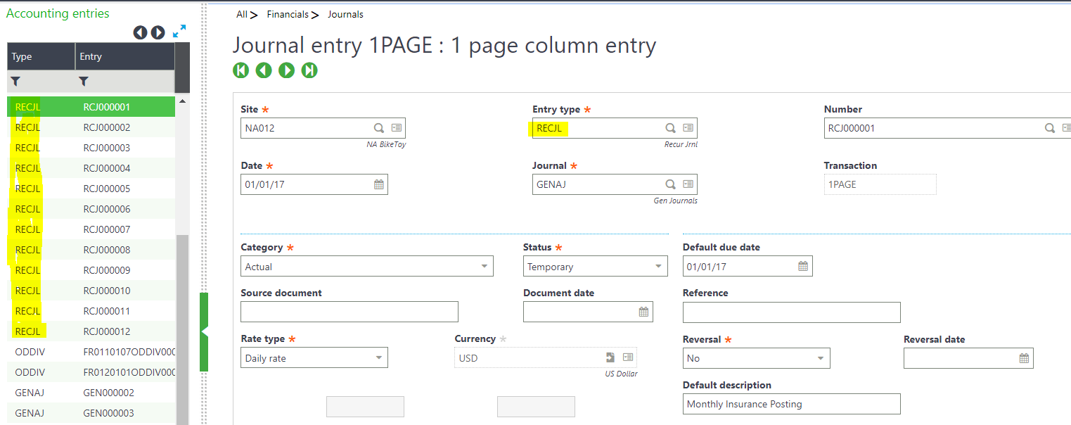 How to Setup a Recurring Journal Entry in Sage X3