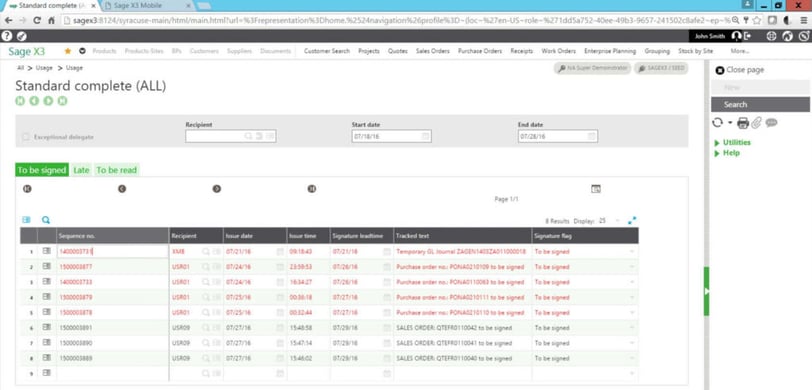 Sage X3 Systems Based Signature Dashboard