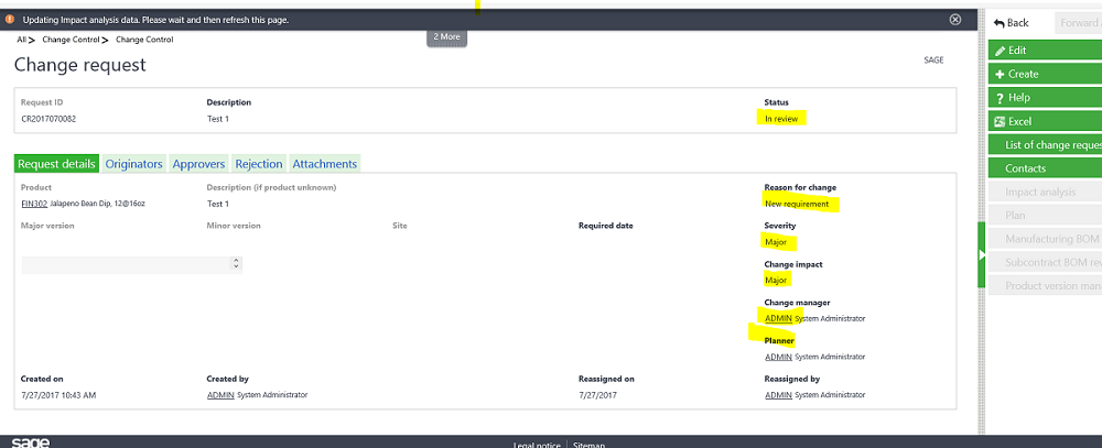 Sage X3 Change Request