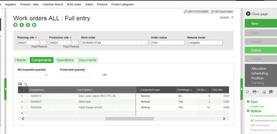 Sage X3 Work Order Sort By