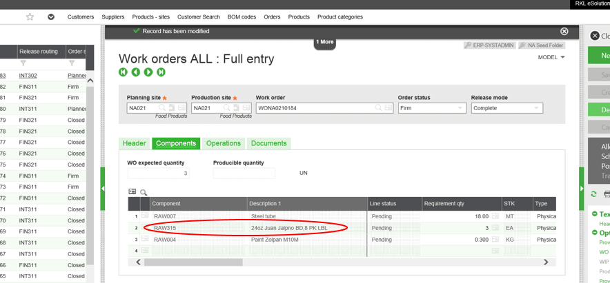 Sage X3 Work Order Sorted