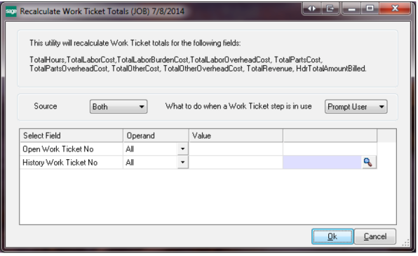 JobOps Work Ticket History Recalculation