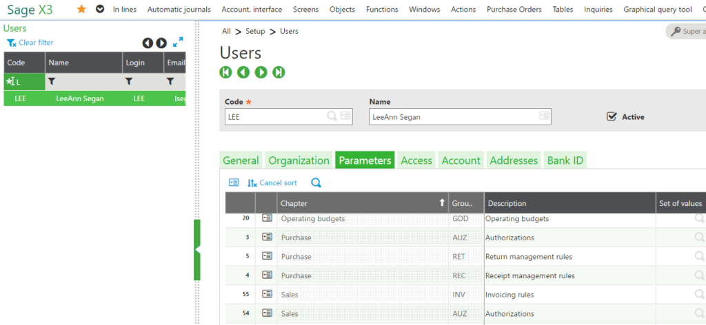Set up Sage X3 Credit Hold Authorization Levels for Users