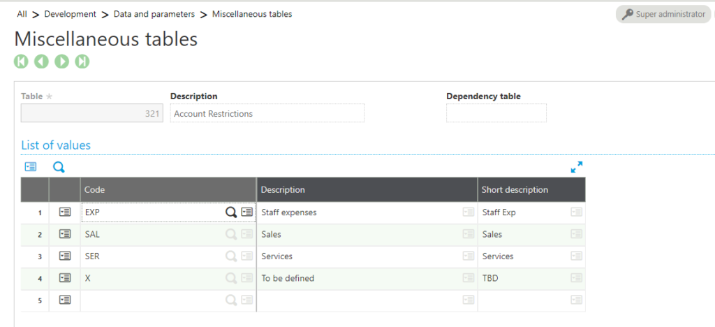 Sage X3 Define a new Account Restriction & Code