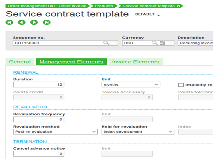 Sage X3 Service Contract Management Elements