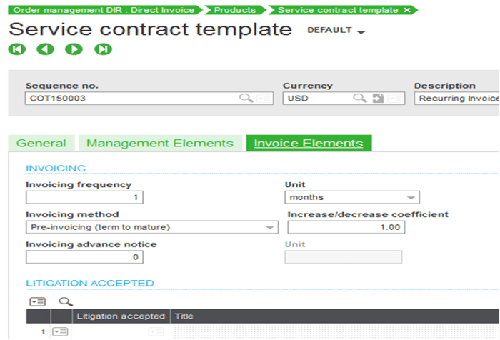 Sage X3 Service Contract Invoice Elements