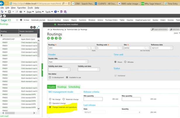 Sage X3 WO Change Materials and Operations