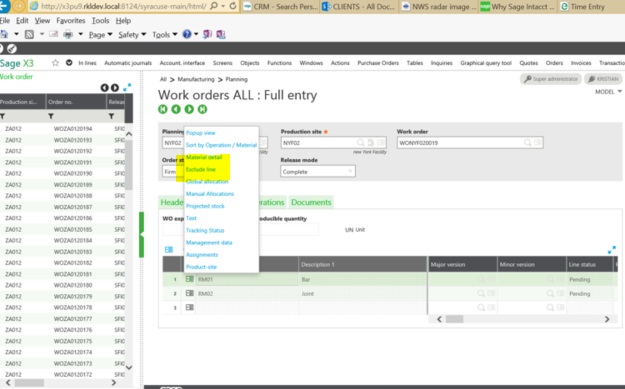 Sage X3 WO Exclude Line