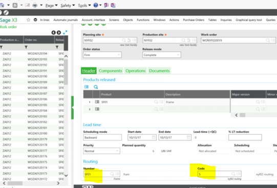 Sage X3 WO Routing Code