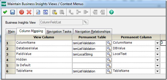 Sage 500 ERP Maintain Context Menus - Column Mapping