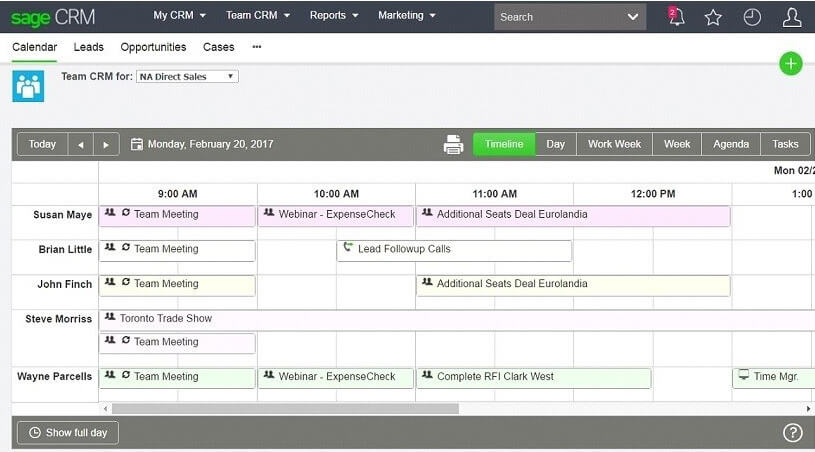 Sage CRM 2017 Calendar Timeline