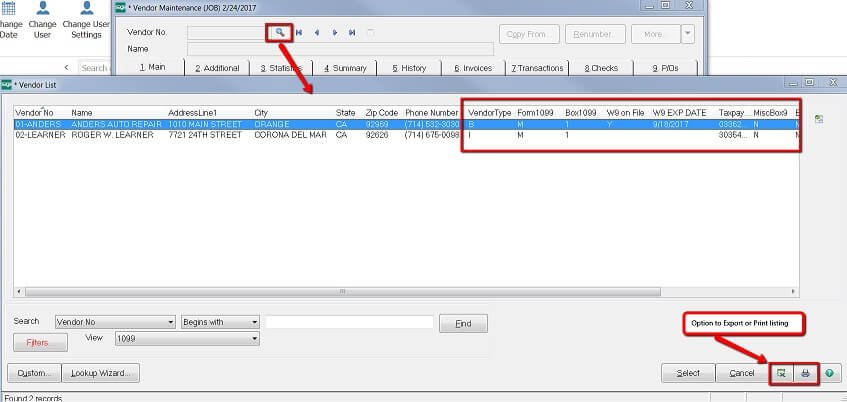 Sage 100 validate 1099 Vendors and W9