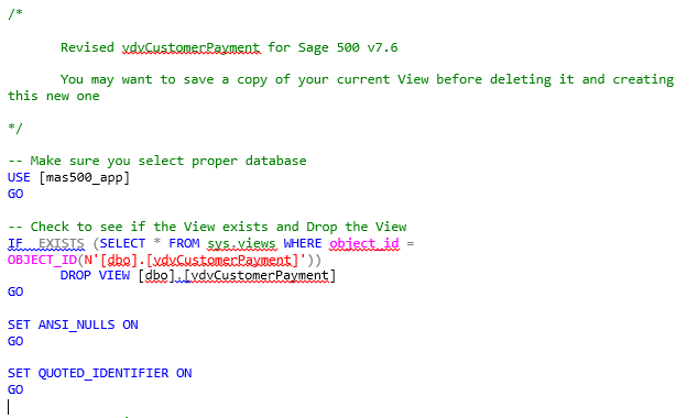vdvCustomerPayment script Sage 500