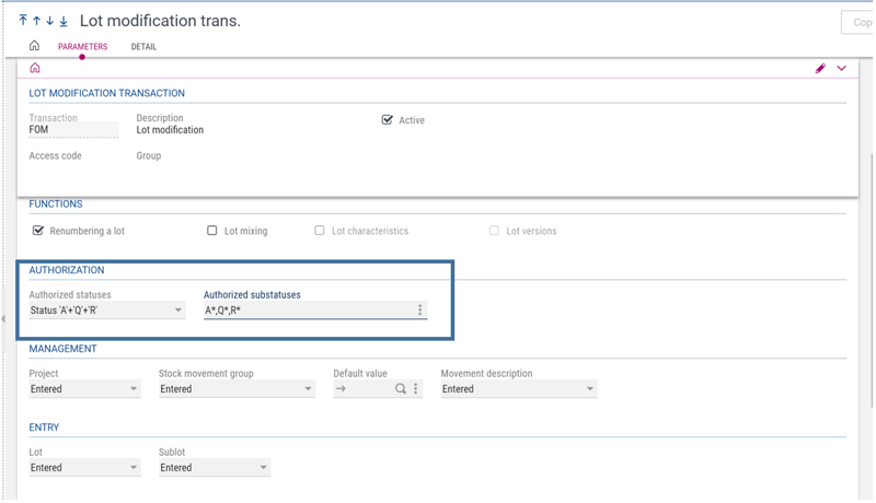 Lot Modification Transaction