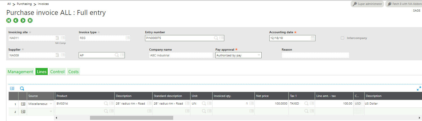 How to Setup Purchase or Sales Tax for a Product in Sage X3