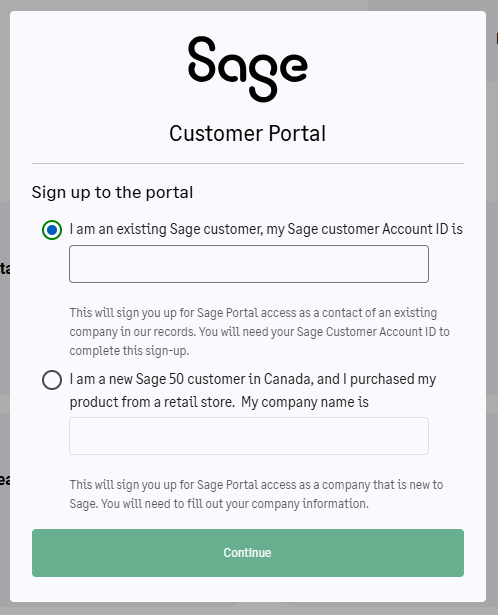 Sage Customer Portal Account ID