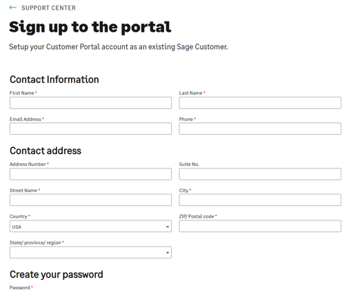Sage Customer Portal Account Setup