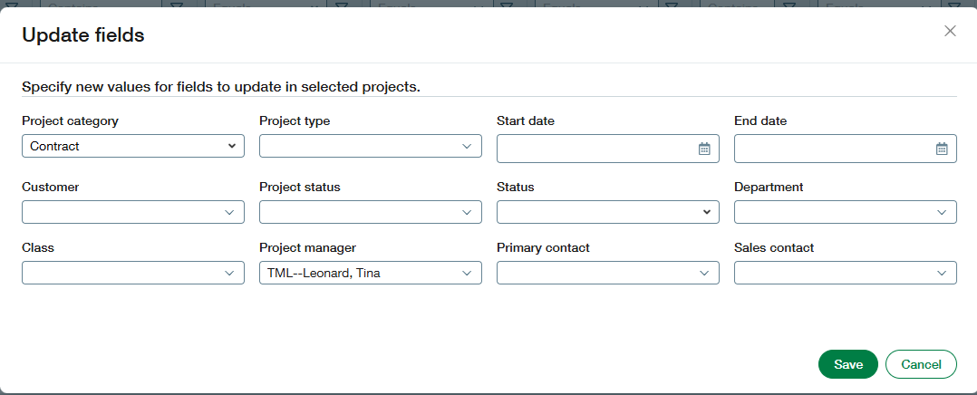 How to Update Bulk Fields in Projects in Sage Intacct
