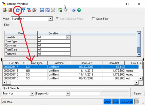 Sage 500 Look up WIndow