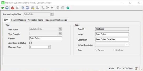 Sage 500 Maintain Business Insights Views