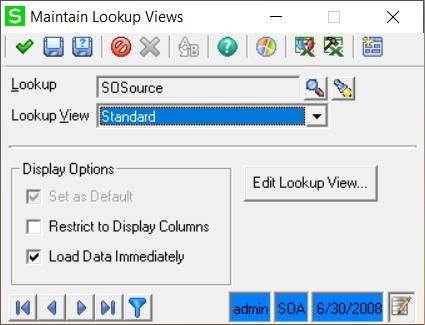 Sage 500 Maintain Lookup Views task