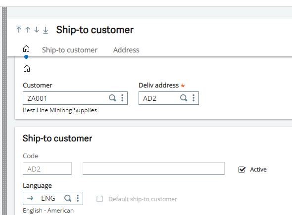 Ship-to Customer Screen