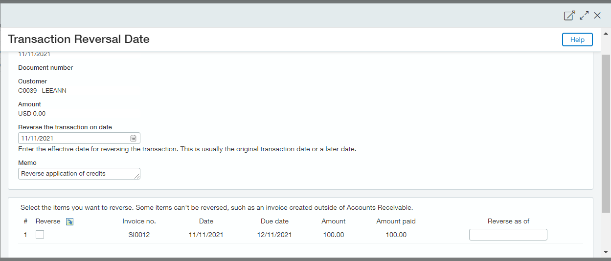 Transaction Reversal Date
