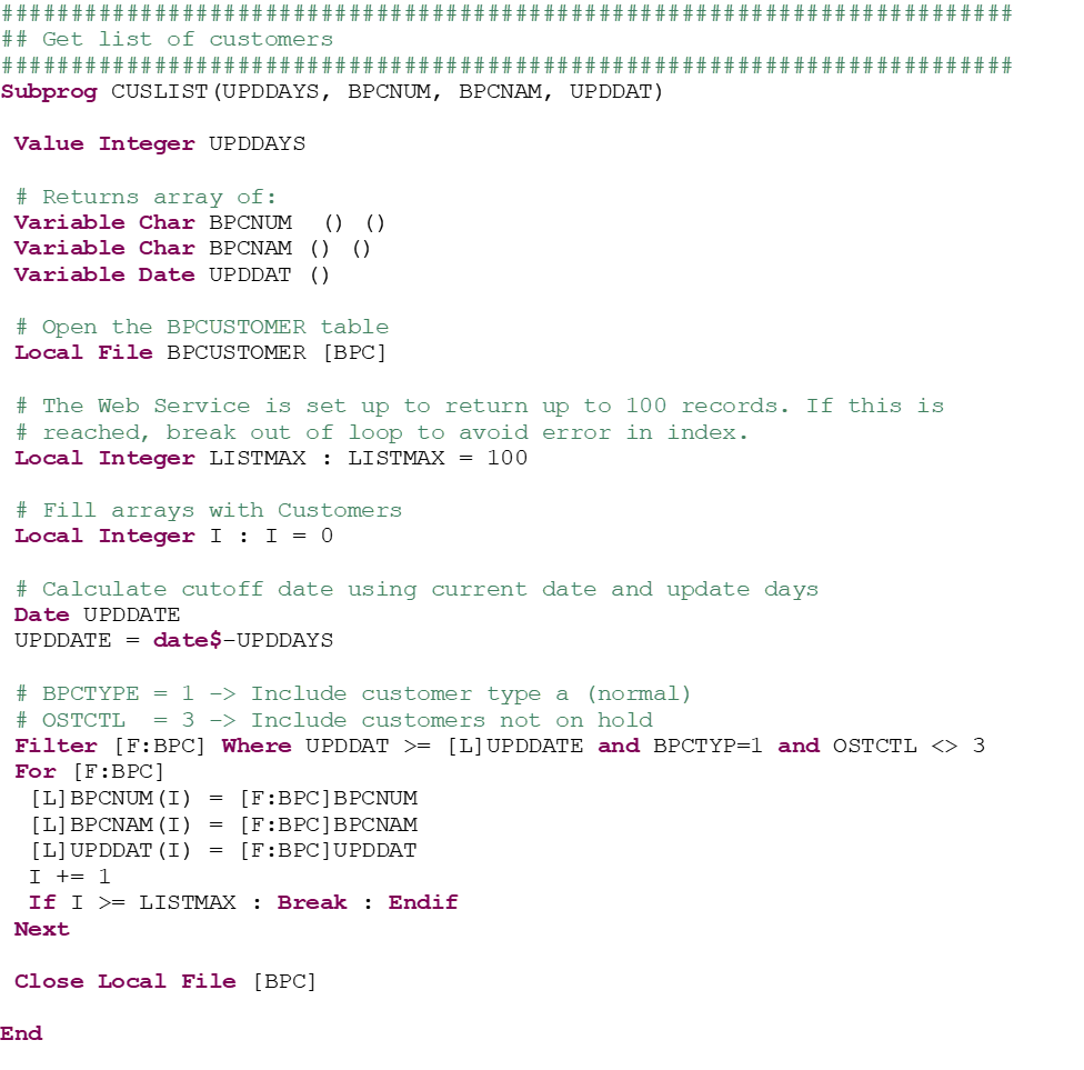 WS2 4GL code select customers