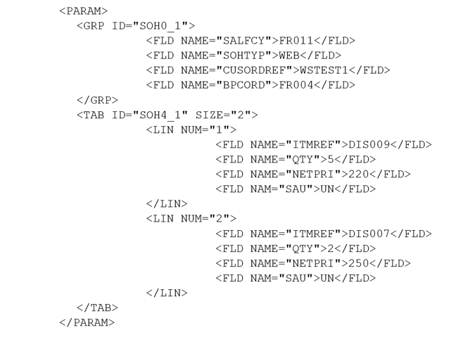 XML payload example